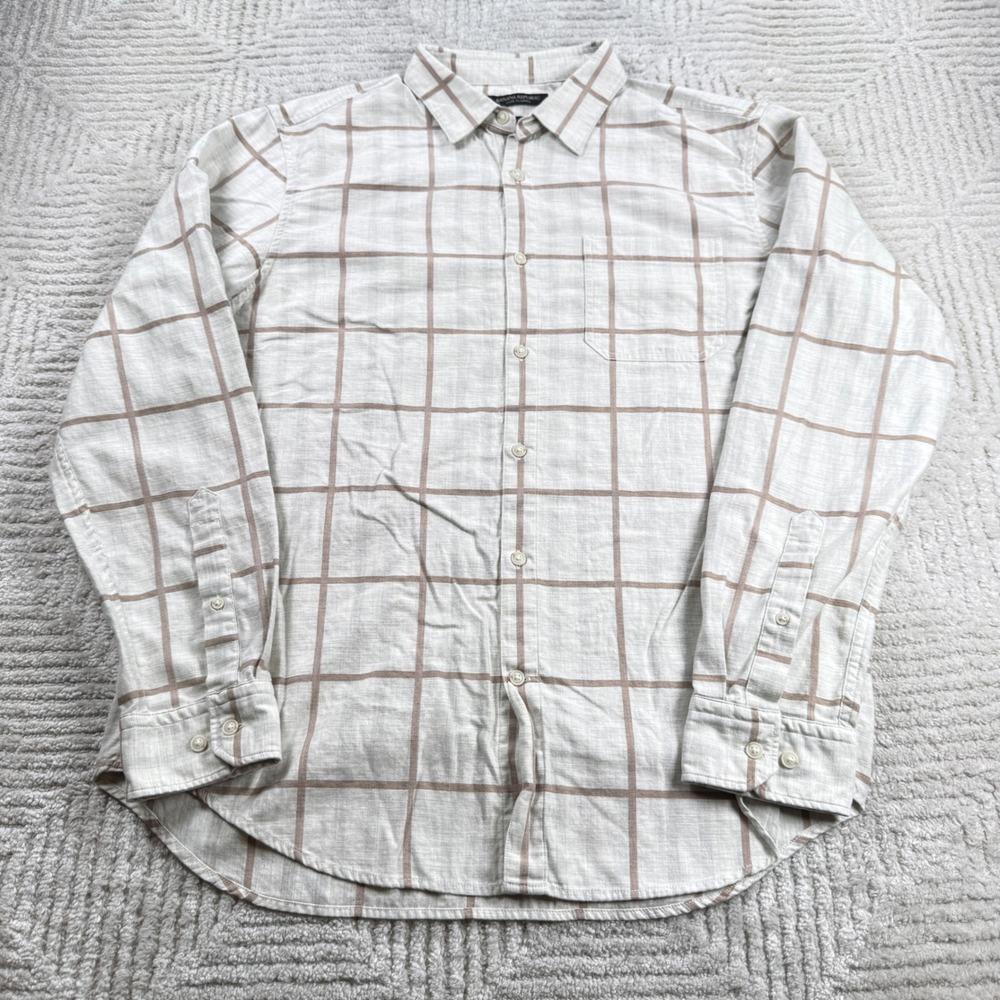 Banana Republic Luxe Flannel Shirt Men L Windowpane Camden Old Money Preppy Work